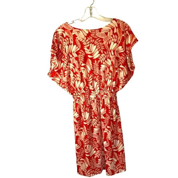 West Loop Dress Gathered Elastic Waist Raglan Sleeve FOrange Floral Size Medium - Picture 2 of 13